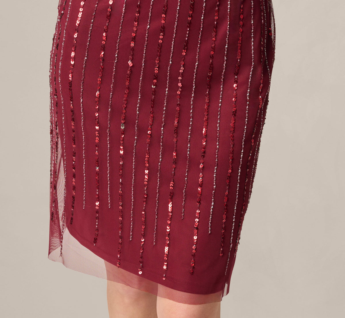 Surplice Bead Mesh Dress - Mahogany | Adrianna Papell