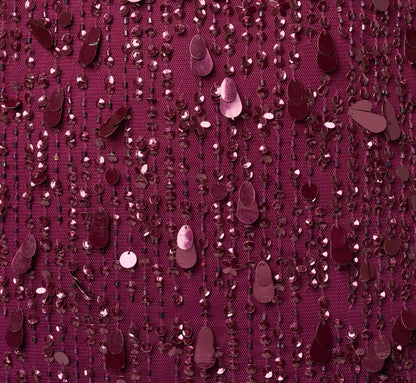 Flutter Sleeve Sequin Beaded Midi Dress - Bordeaux | Adrianna Papell