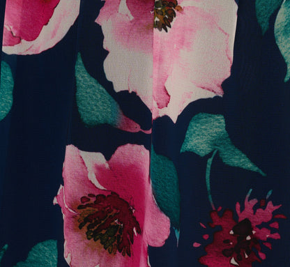 Cap Sleeve Floral Chiffon A Line Midi Dress - Navy Pink Multi | Adrianna Papell