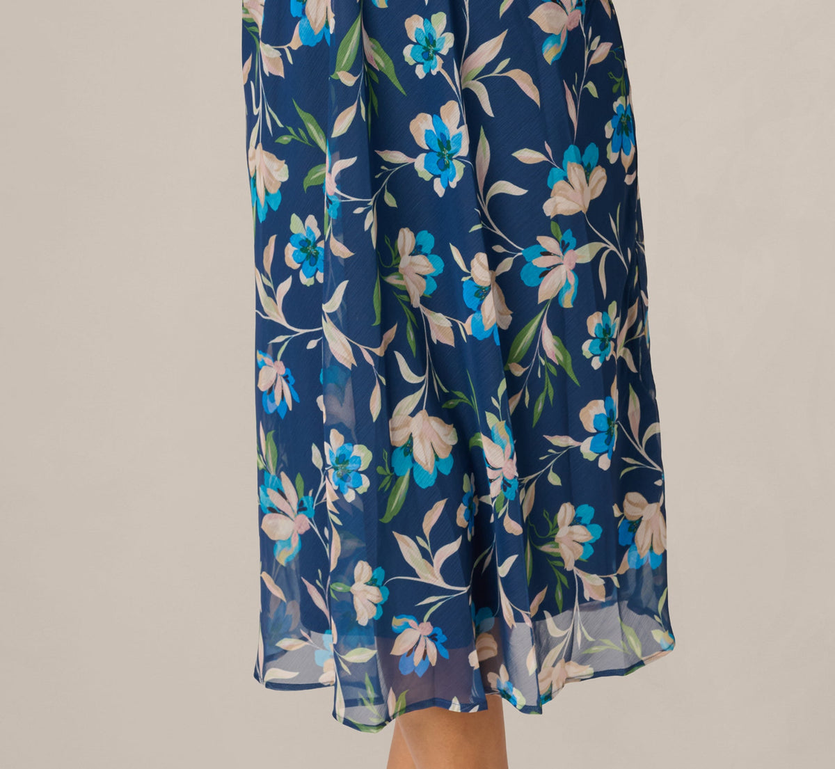 Floral Crinkle Chiffon Halter Midi Dress - Navy Multi | Adrianna Papell