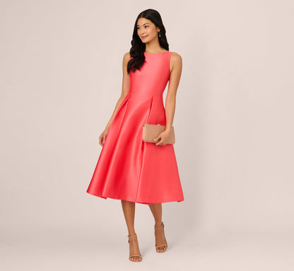 Sleeveless Mikado Fit And Flare Midi Dress With V-Back - Desert Flower | Adrianna Papell