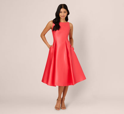 Sleeveless Mikado Fit And Flare Midi Dress With V-Back - Desert Flower | Adrianna Papell