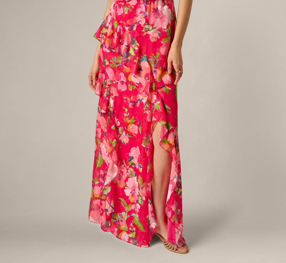 Floral Chiffon Keyhole Halter Maxi Dress - Pink Multi | Adrianna Papell