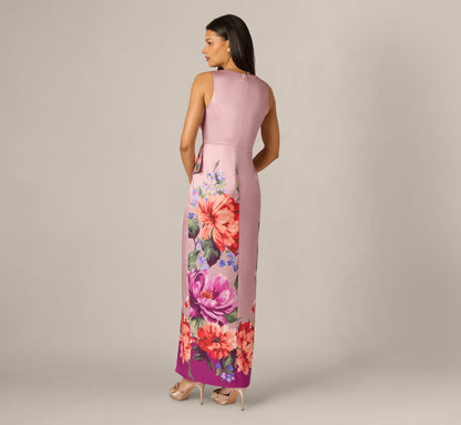 Floral Mikado Draped Column Gown - Mauve Multi | Adrianna Papell