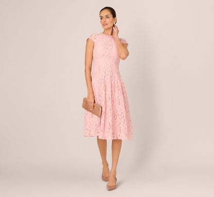 Cap Sleeve Pearly Lace Midi Dress - Blush Whisper | Adrianna Papell