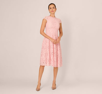 Cap Sleeve Pearly Lace Midi Dress - Blush Whisper | Adrianna Papell