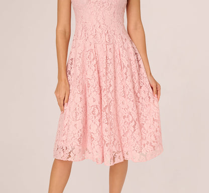 Cap Sleeve Pearly Lace Midi Dress - Blush Whisper | Adrianna Papell