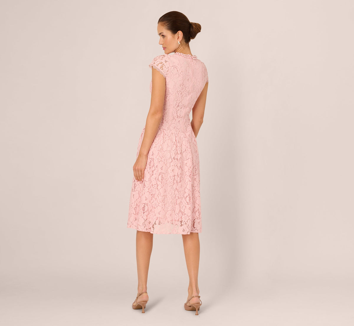 Cap Sleeve Pearly Lace Midi Dress - Blush Whisper | Adrianna Papell