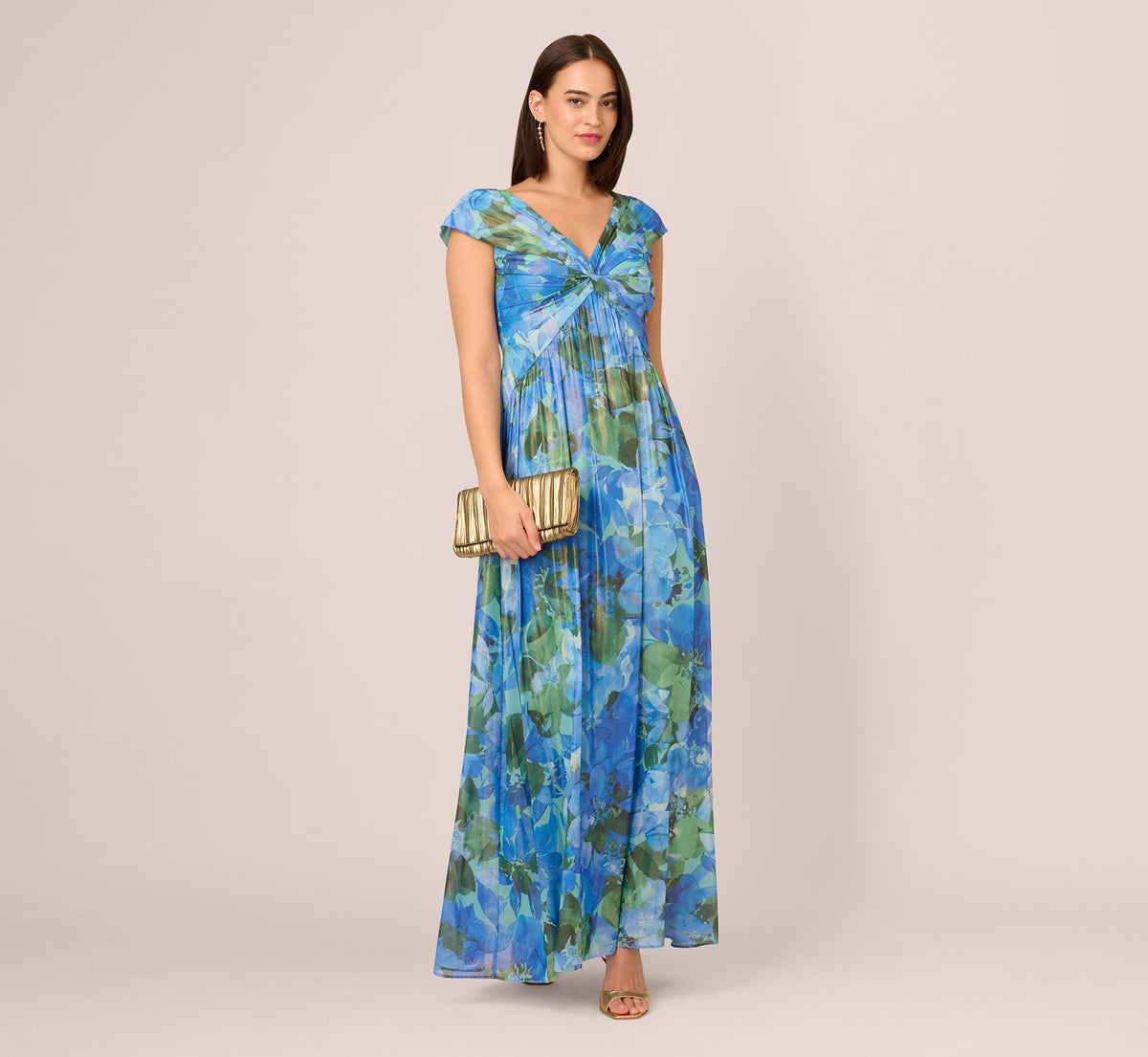Printed Front Twist Gown - Green Blue Multi | Adrianna Papell