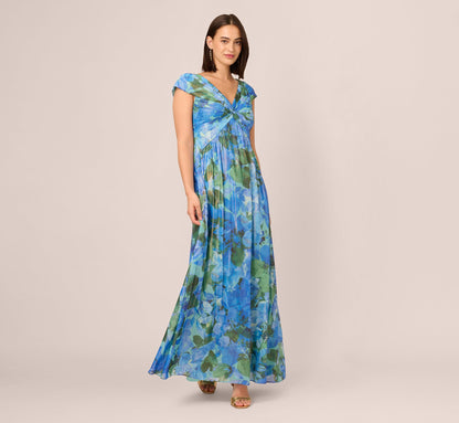 Printed Front Twist Gown - Green Blue Multi | Adrianna Papell