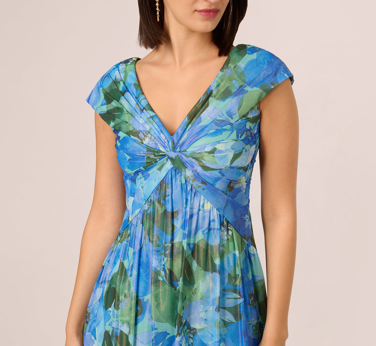 Printed Front Twist Gown - Green Blue Multi | Adrianna Papell