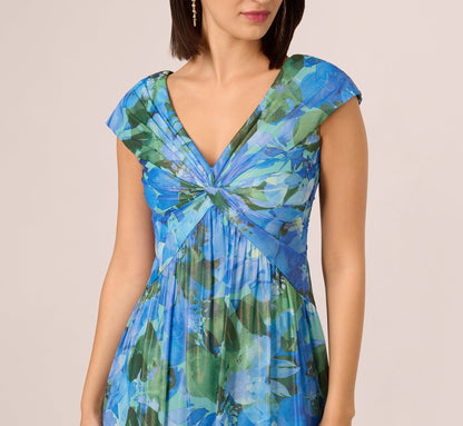 Printed Front Twist Gown - Green Blue Multi | Adrianna Papell