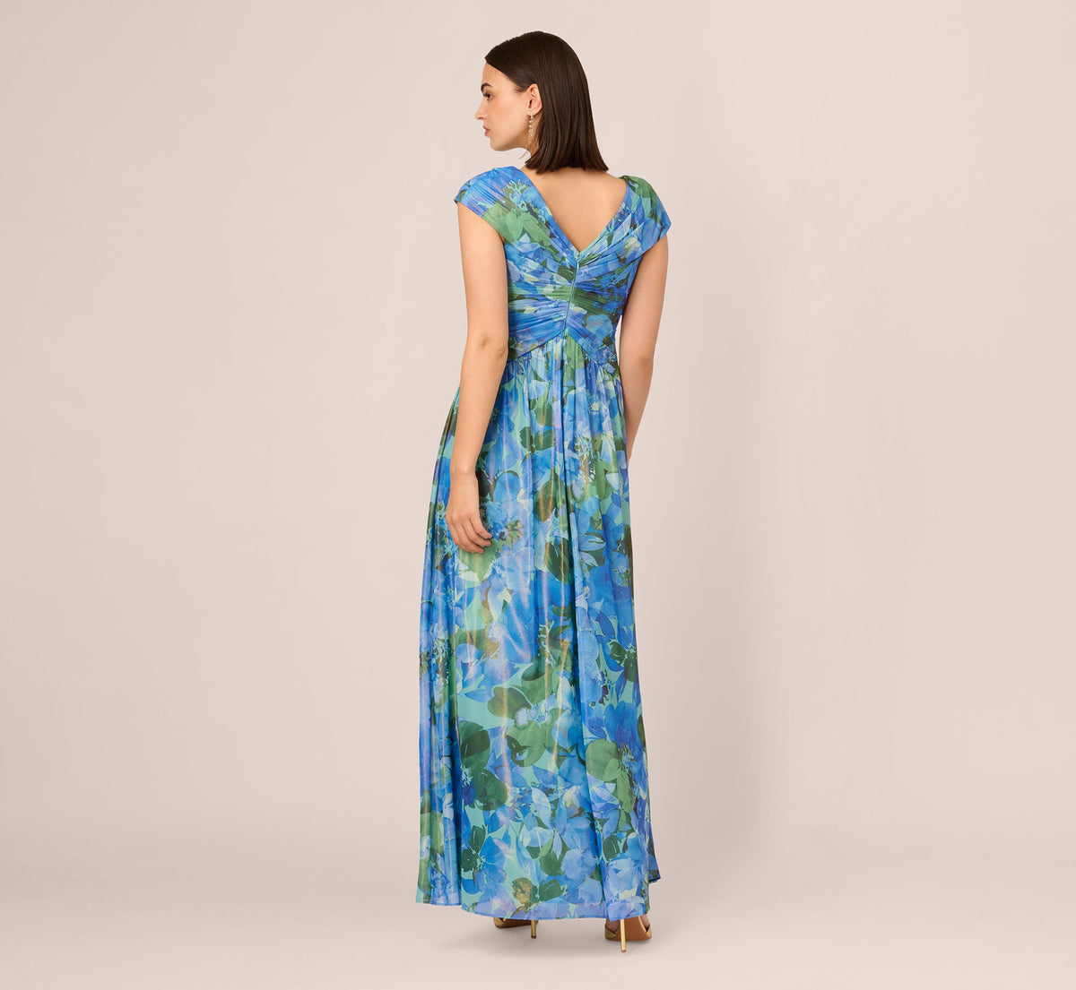 Printed Front Twist Gown - Green Blue Multi | Adrianna Papell