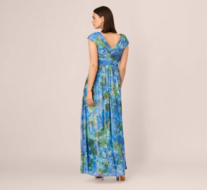 Printed Front Twist Gown - Green Blue Multi | Adrianna Papell