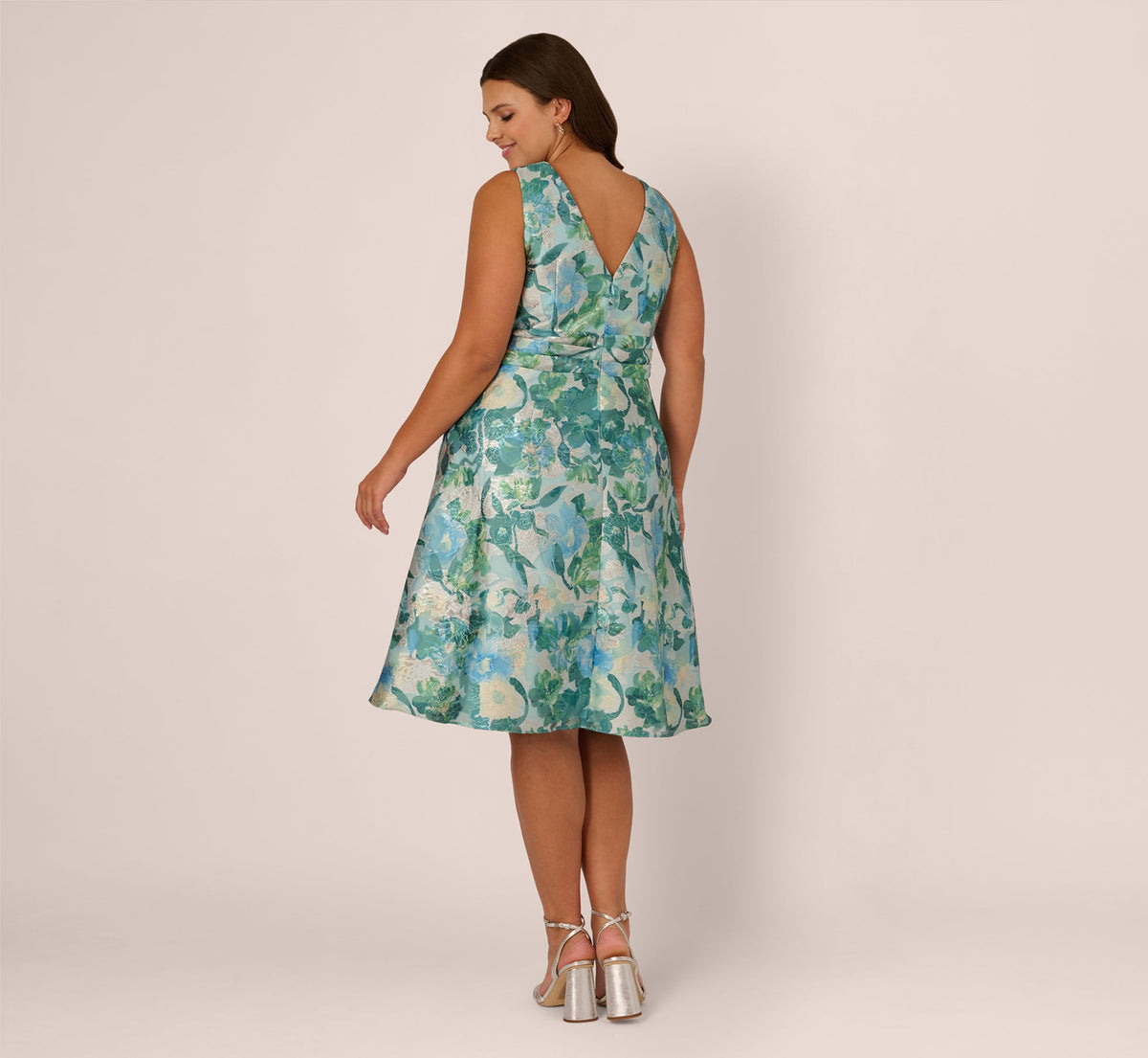 Plus Size Metallic Floral Jacquard Midi Dress - Blue Multi | Adrianna Papell