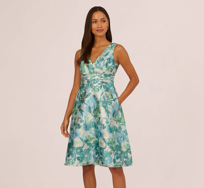 Metallic Floral Jacquard Midi Dress - Blue Multi | Adrianna Papell