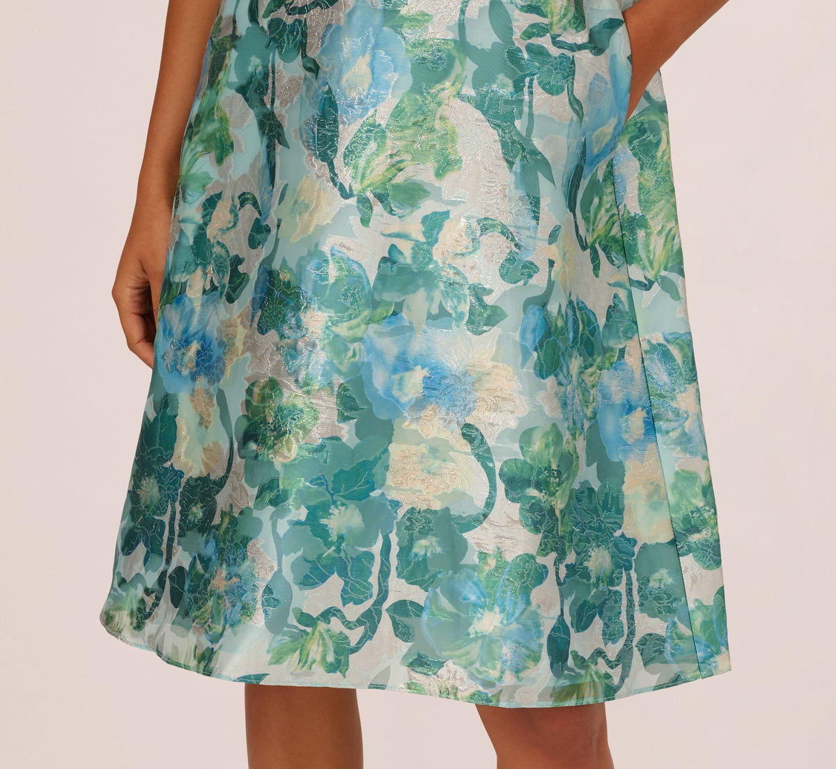 Metallic Floral Jacquard Midi Dress - Blue Multi | Adrianna Papell