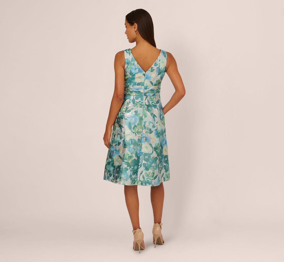 Metallic Floral Jacquard Midi Dress - Blue Multi | Adrianna Papell