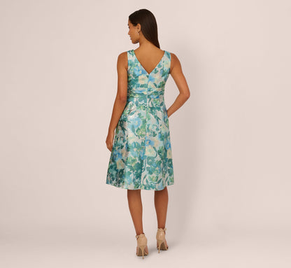 Metallic Floral Jacquard Midi Dress - Blue Multi | Adrianna Papell