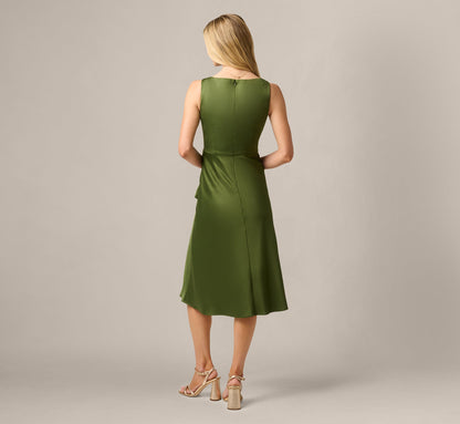 Satin Cowl Neck Draped Midi Dress - Olive Cypress | Adrianna Papell