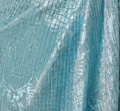 Crinkle Metallic Floral Draped Gown - Blue | Adrianna Papell