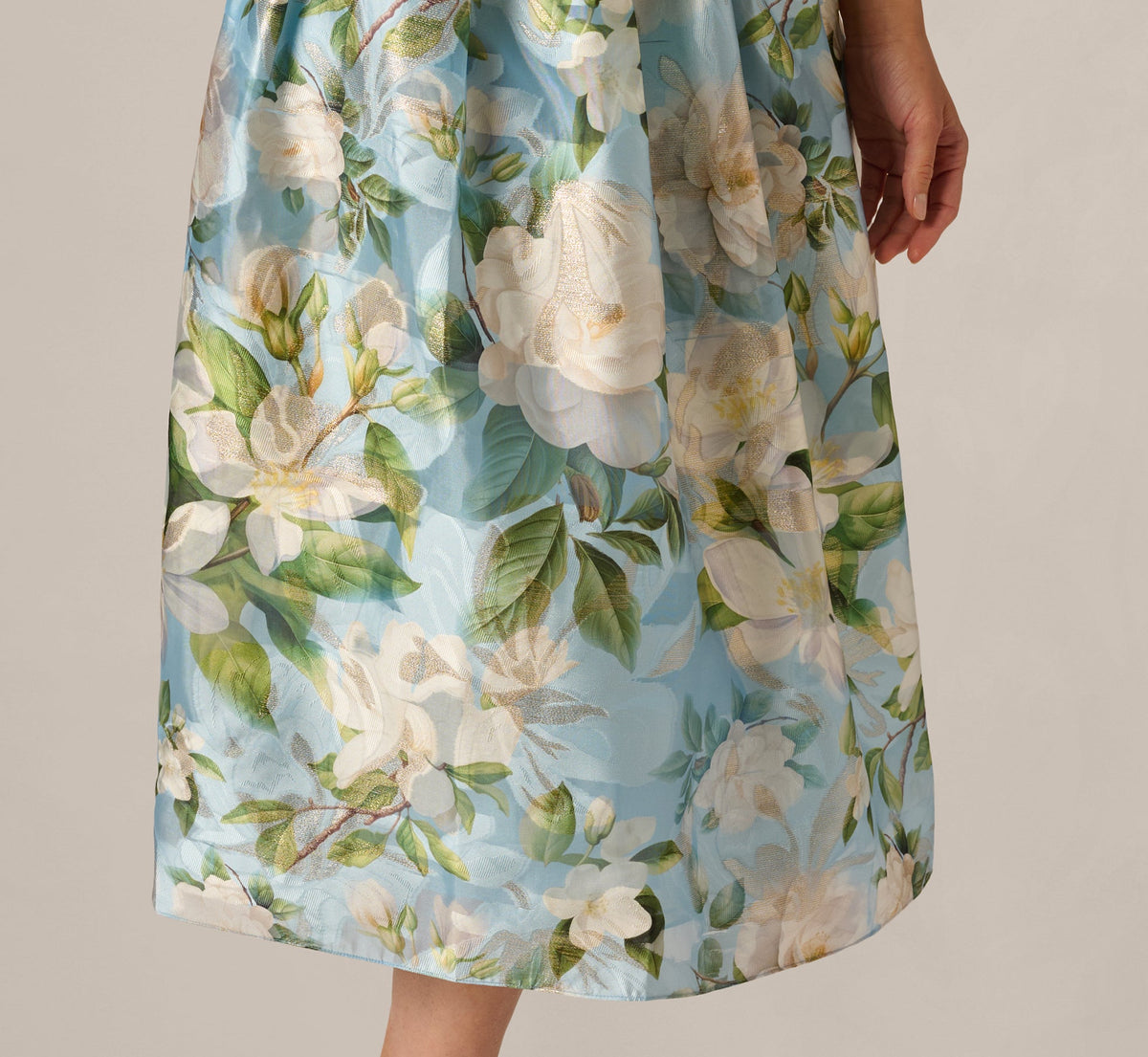 Square Neck Drop Waist Floral Jacquard Dress - Blue Multi | Adrianna Papell