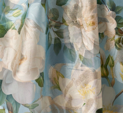 Square Neck Drop Waist Floral Jacquard Dress - Blue Multi | Adrianna Papell