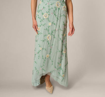 Flutter Sleeve Beaded Wrap Dress - Aqua Dust | Adrianna Papell