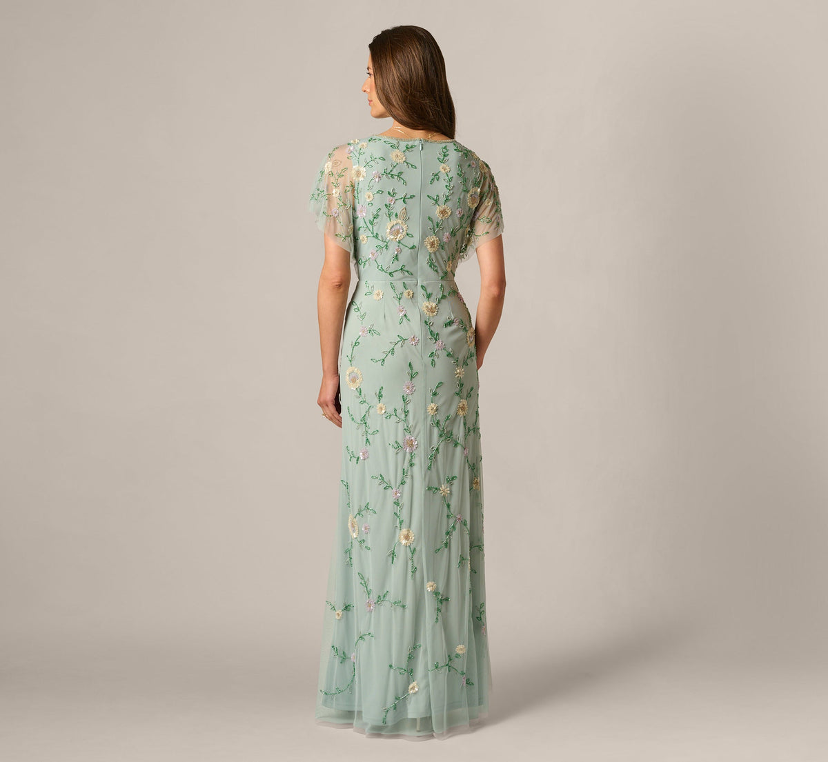 Flutter Sleeve Beaded Wrap Dress - Aqua Dust | Adrianna Papell