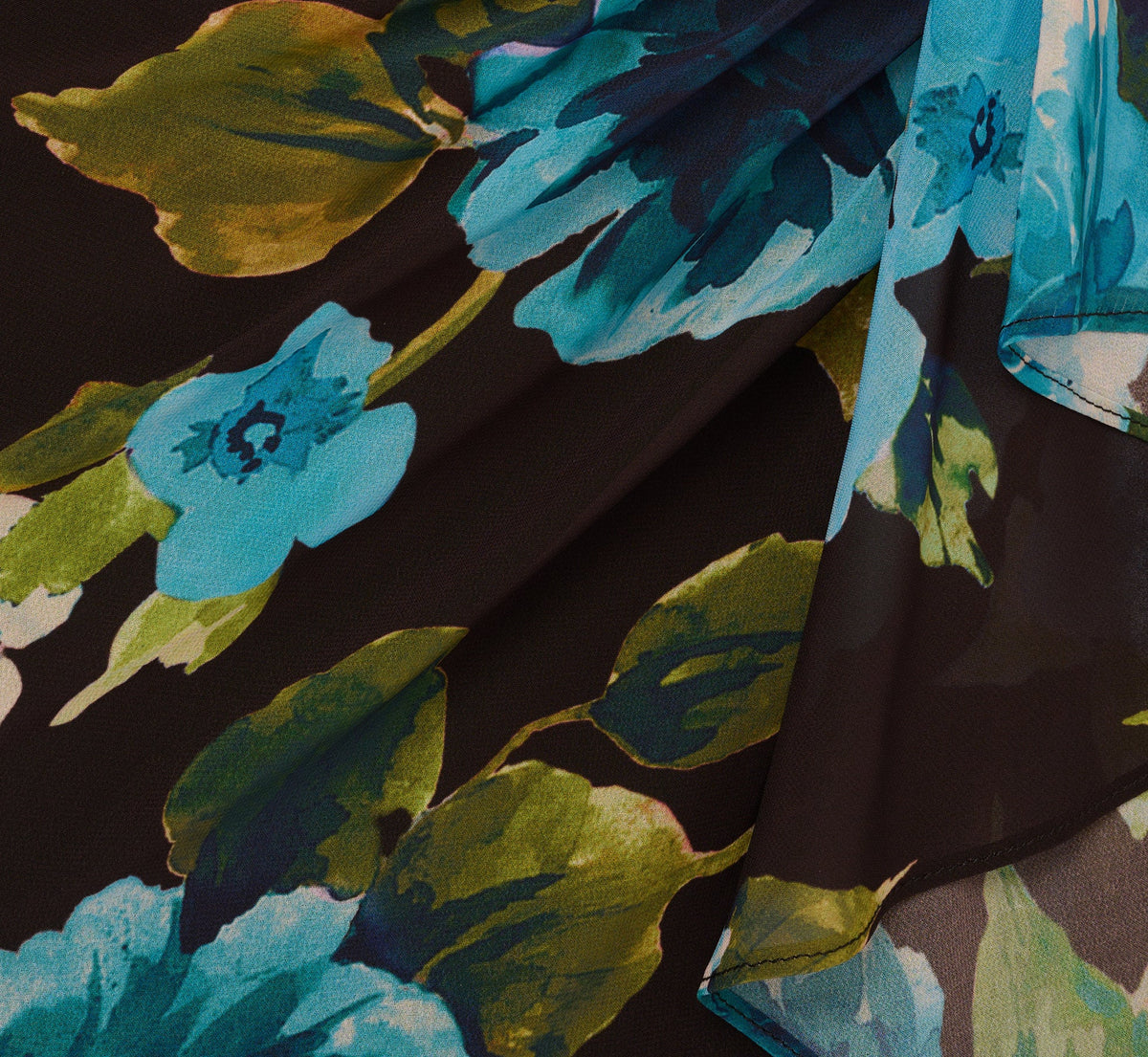 Asymmetrical Draped Floral Chiffon Gown - Black Multi | Adrianna Papell