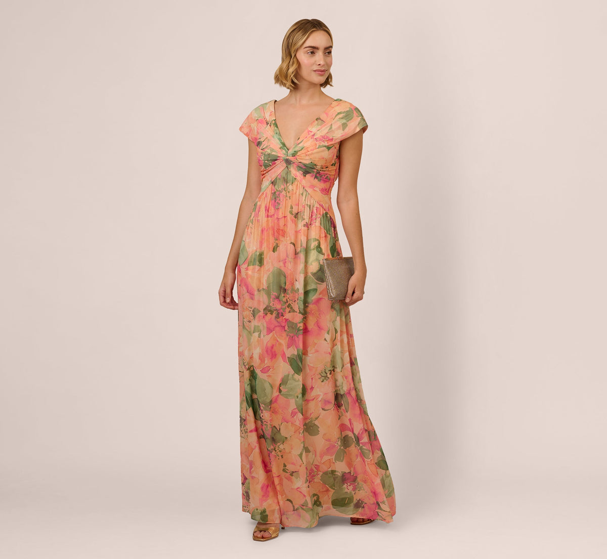 Printed Front Twist Gown - Blush Multi | Adrianna Papell