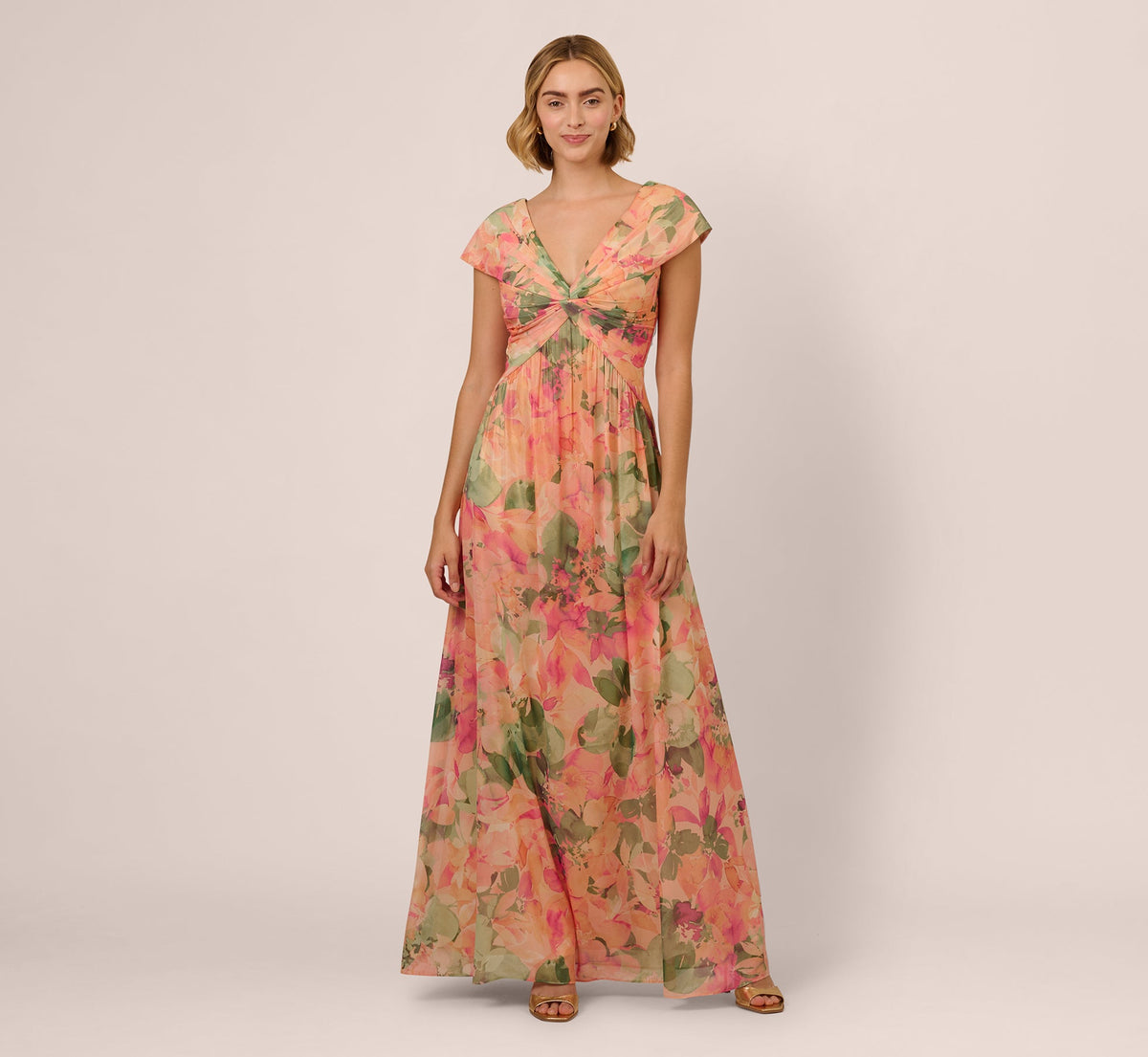 Printed Front Twist Gown - Blush Multi | Adrianna Papell