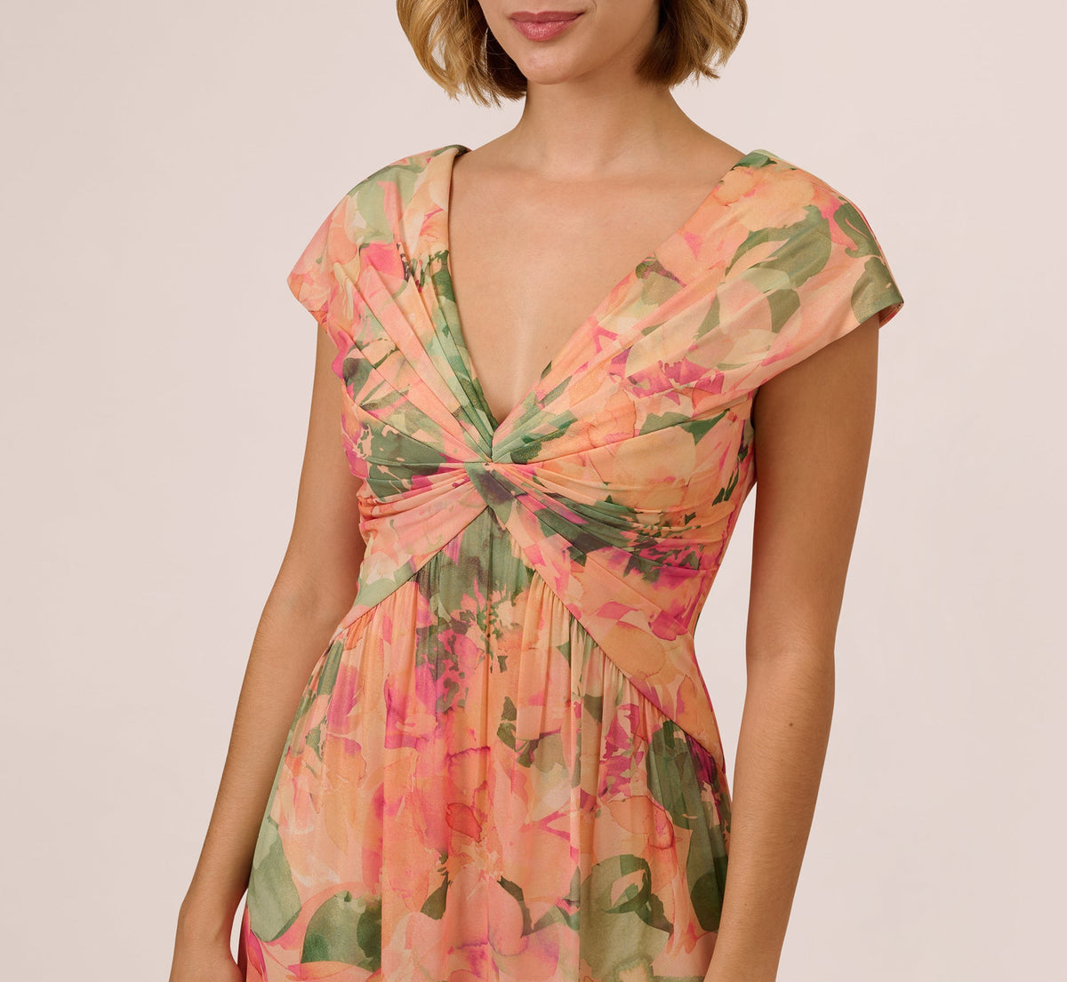 Printed Front Twist Gown - Blush Multi | Adrianna Papell