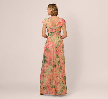 Printed Front Twist Gown - Blush Multi | Adrianna Papell