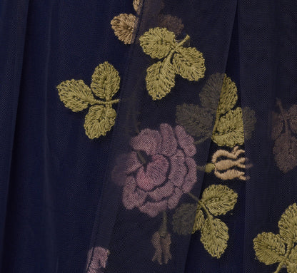Floral Embroidered Maxi Dress With Sheer Flutter Sleeves - Navy Multi | Adrianna Papell
