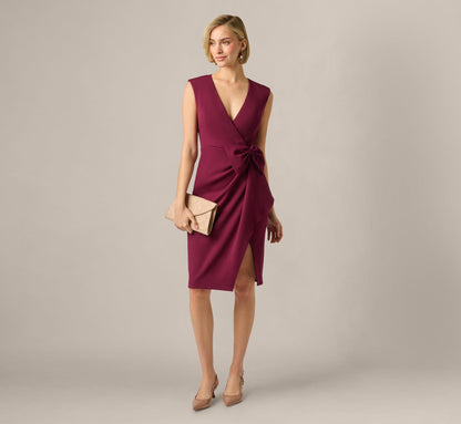Bow Accent Stretch Wrap Dress - Cabernet | Adrianna Papell