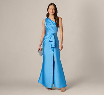 One Shoulder Draped Mikado Gown - Cool Cloud | Adrianna Papell
