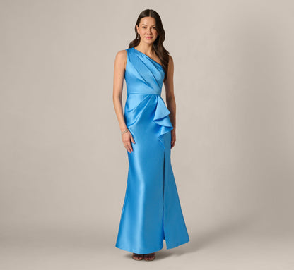 One Shoulder Draped Mikado Gown - Cool Cloud | Adrianna Papell