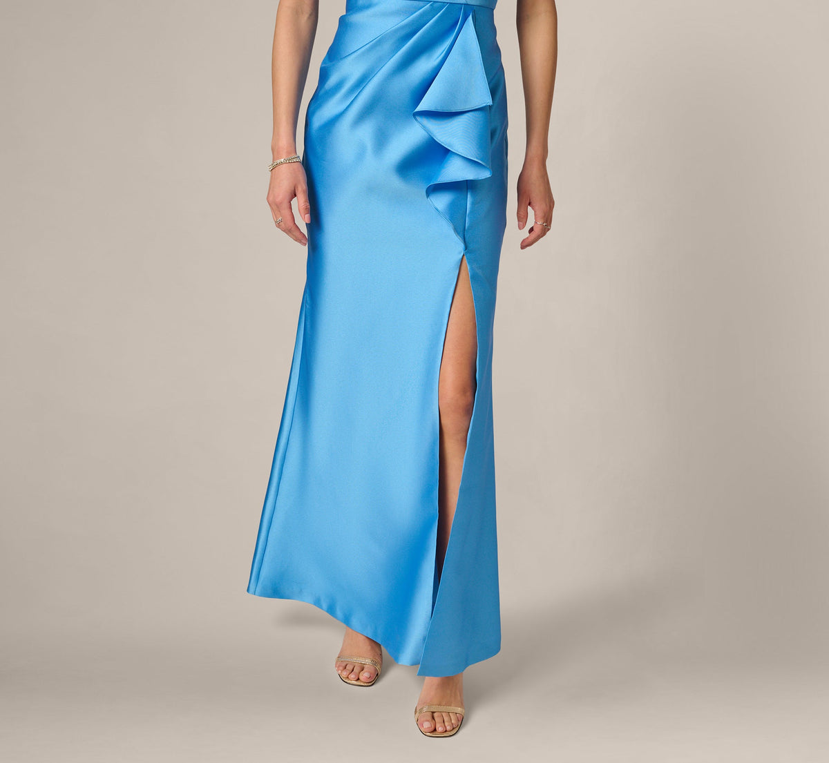 One Shoulder Draped Mikado Gown - Cool Cloud | Adrianna Papell