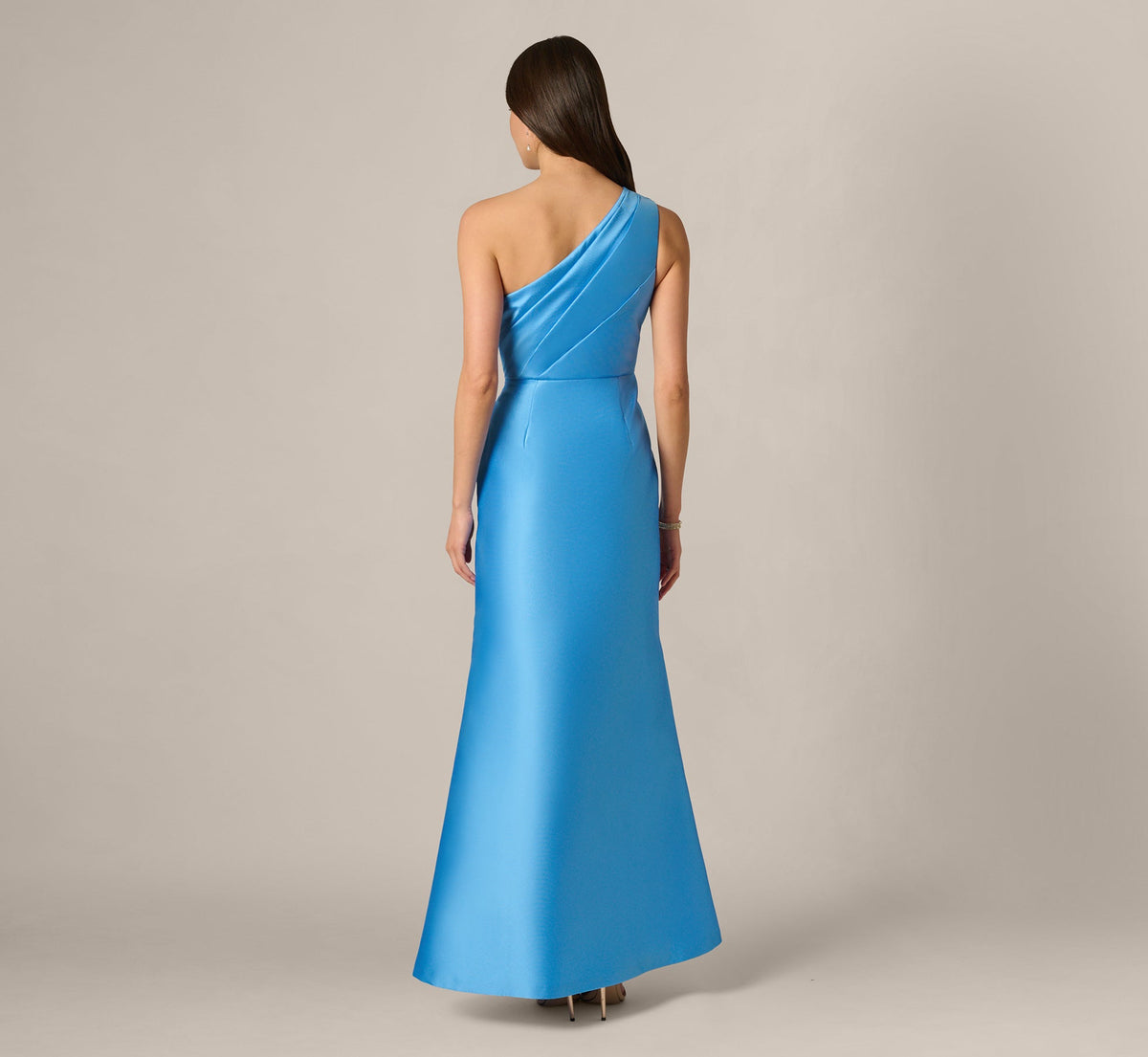 One Shoulder Draped Mikado Gown - Cool Cloud | Adrianna Papell