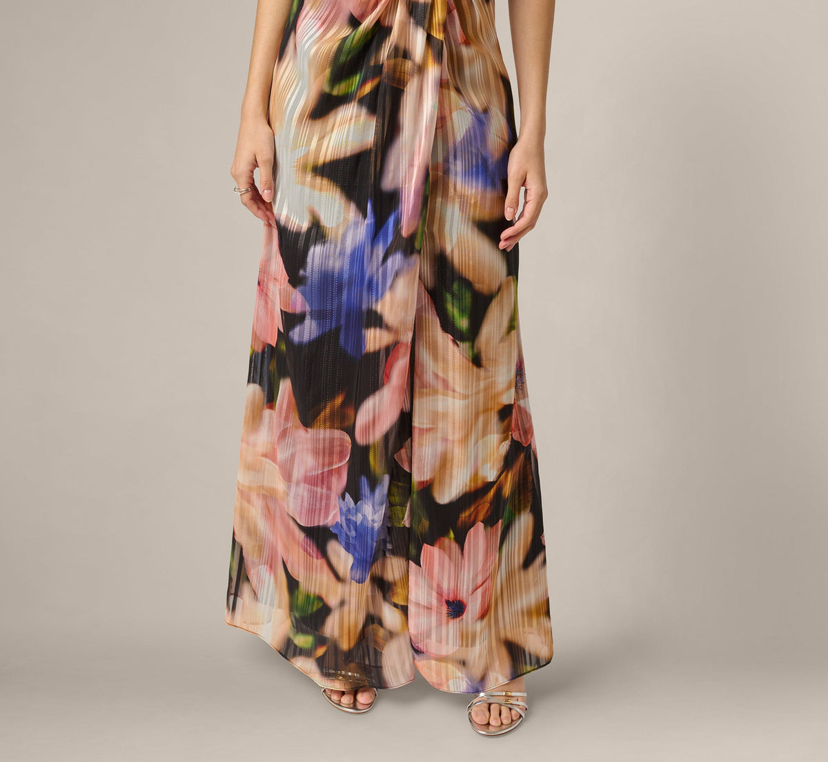 Floral Ribbon Chiffon Halter Mermaid Gown - Black Multi | Adrianna Papell
