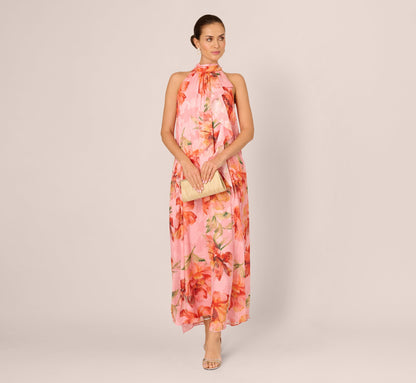 Floral Chiffon Trapeze Halter Gown - Pink Multi | Adrianna Papell