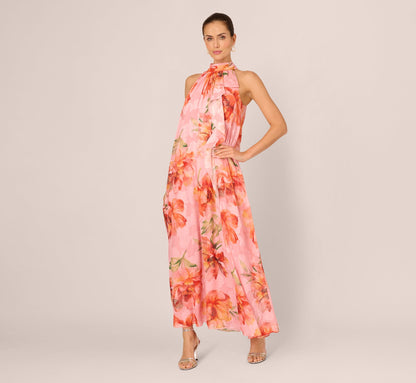 Floral Chiffon Trapeze Halter Gown - Pink Multi | Adrianna Papell