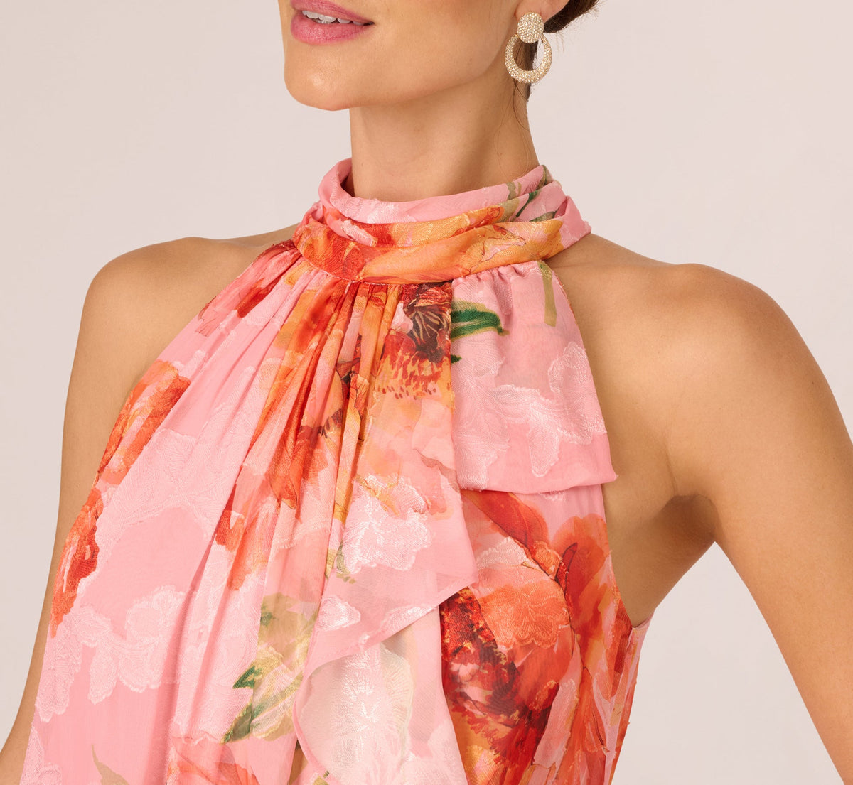 Floral Chiffon Trapeze Halter Gown - Pink Multi | Adrianna Papell