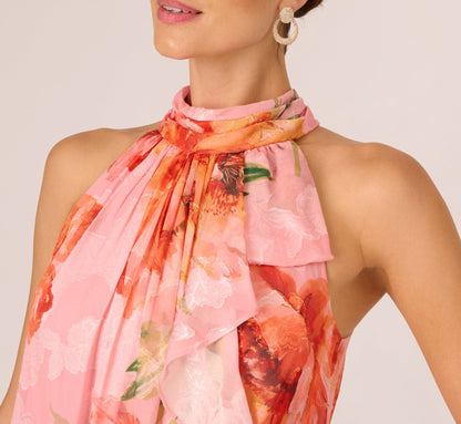 Floral Chiffon Trapeze Halter Gown - Pink Multi | Adrianna Papell