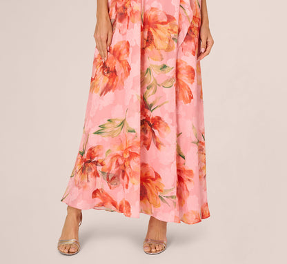 Floral Chiffon Trapeze Halter Gown - Pink Multi | Adrianna Papell