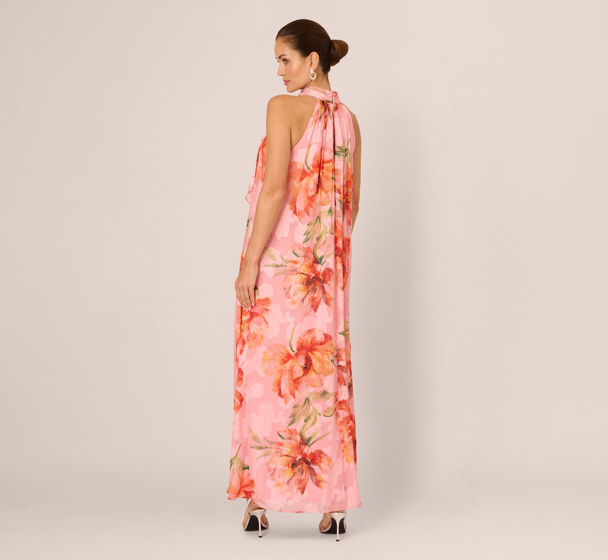 Floral Chiffon Trapeze Halter Gown - Pink Multi | Adrianna Papell