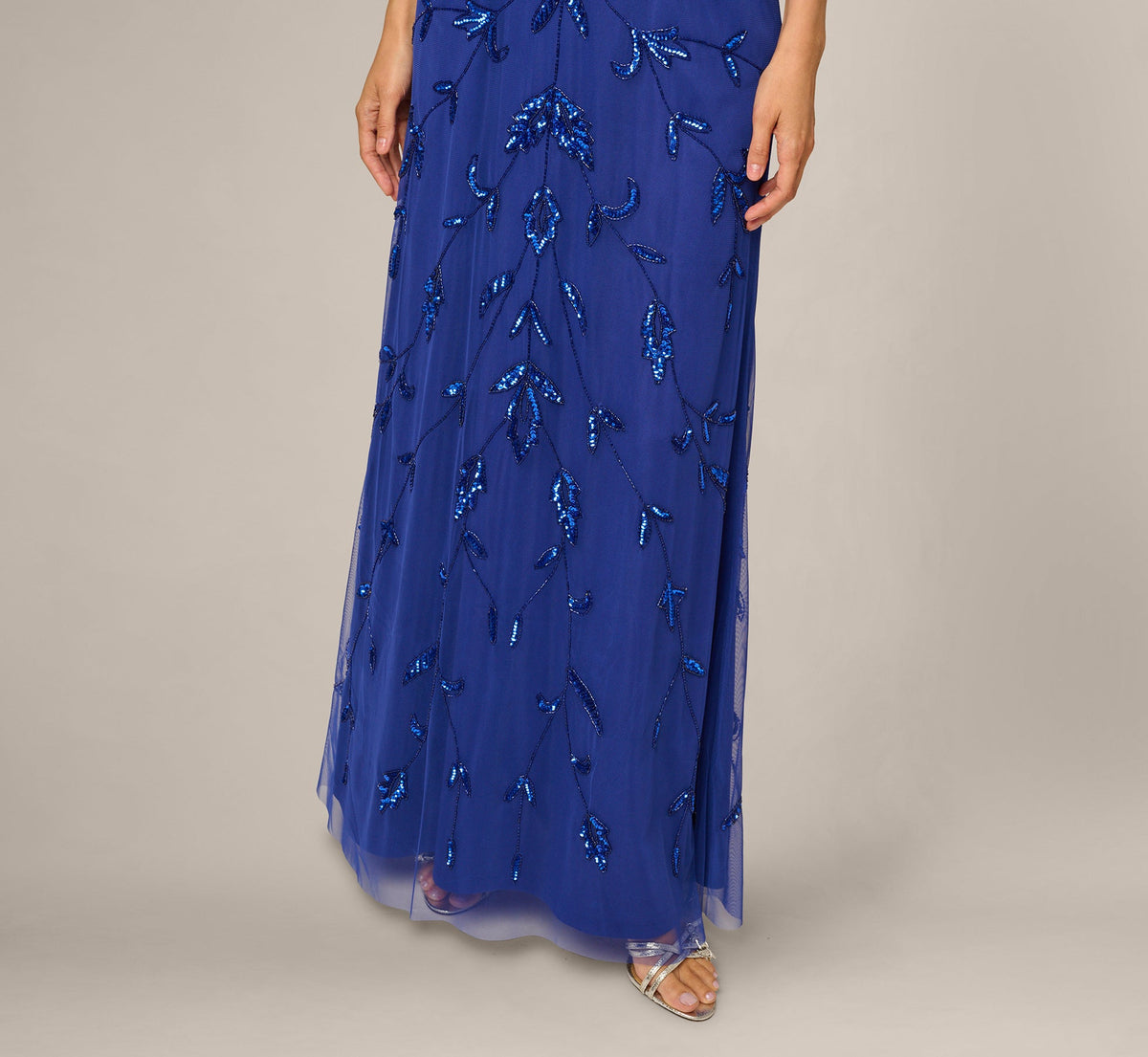 Baroque Scroll Sequin Beaded Blouson Gown - Ultra Blue | Adrianna Papell