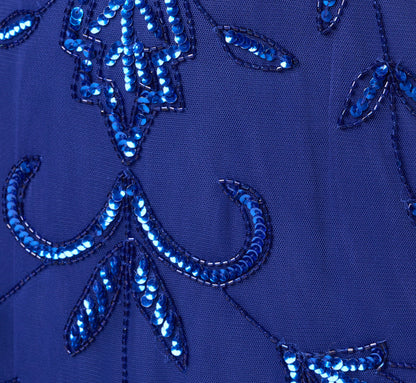 Baroque Scroll Sequin Beaded Blouson Gown - Ultra Blue | Adrianna Papell