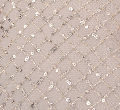 Short Sleeve Diamond Beaded Cowl Gown - Crystal Silver | Adrianna Papell